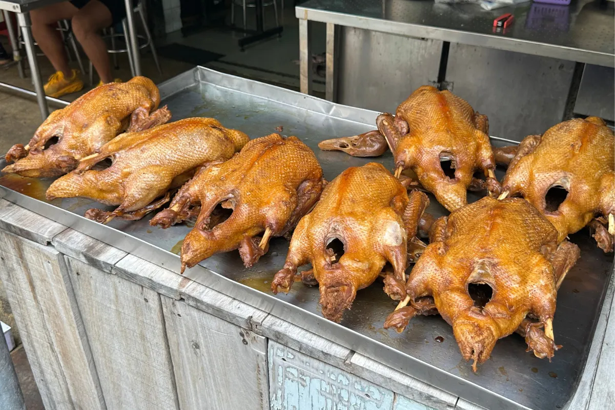 Traditional duck dish at a restaurant during Yaowarat food tour in Bangkok Thailand